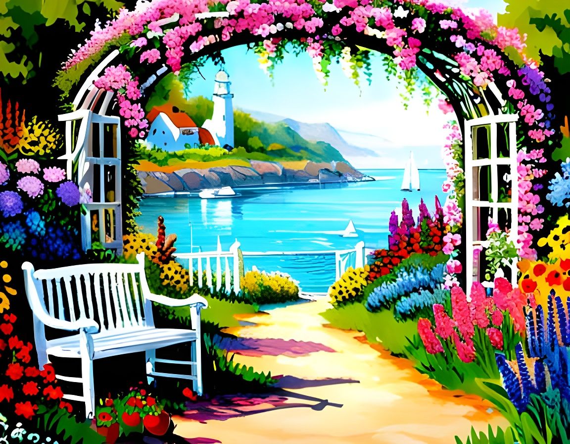 Cottage Garden by the Sea - AI Generated Artwork - NightCafe Creator