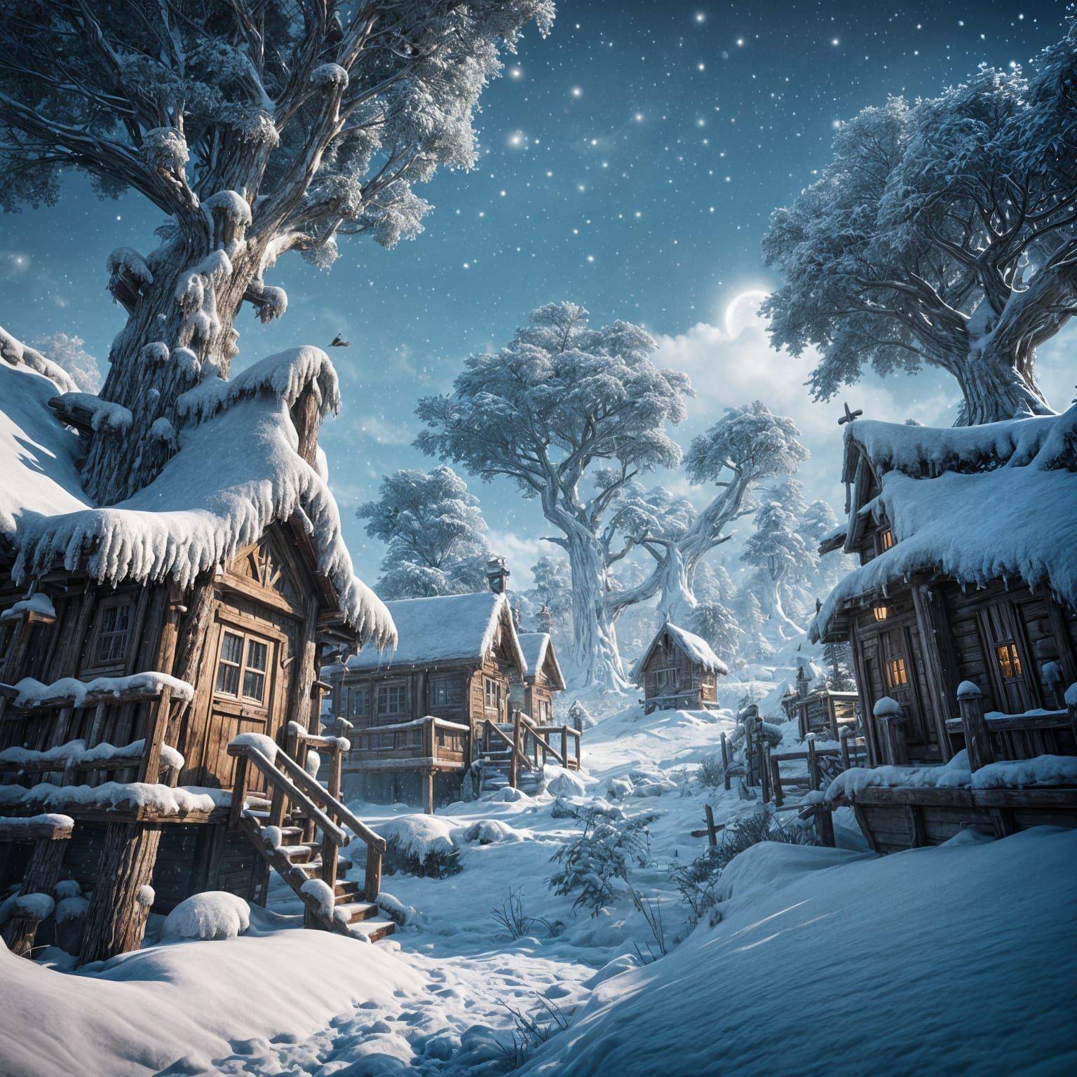 Raccoon village in the winter