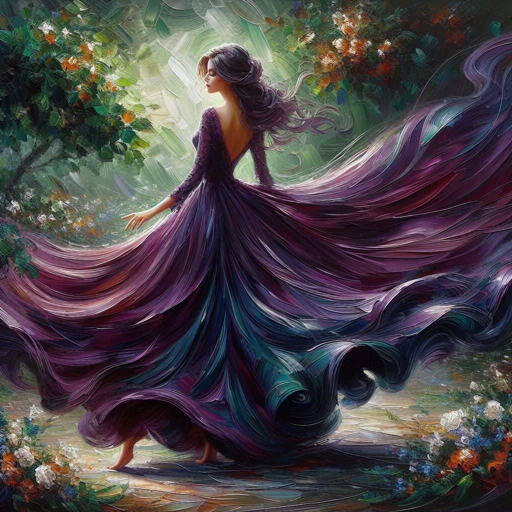 woman in a long purple dress