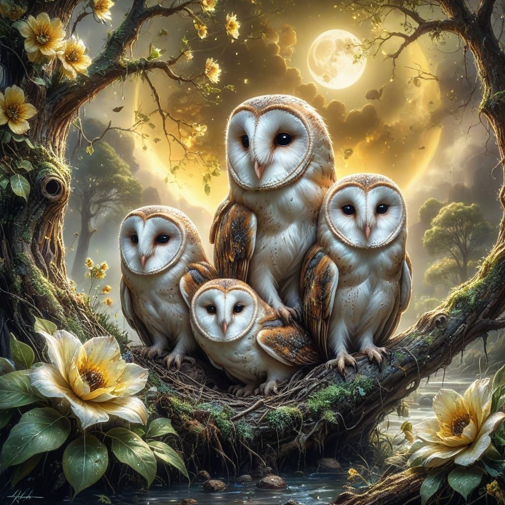 A Family of Barn Owls
