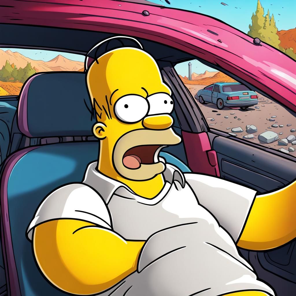 Homer simpson gets in a car crash from drinking and driving - AI ...