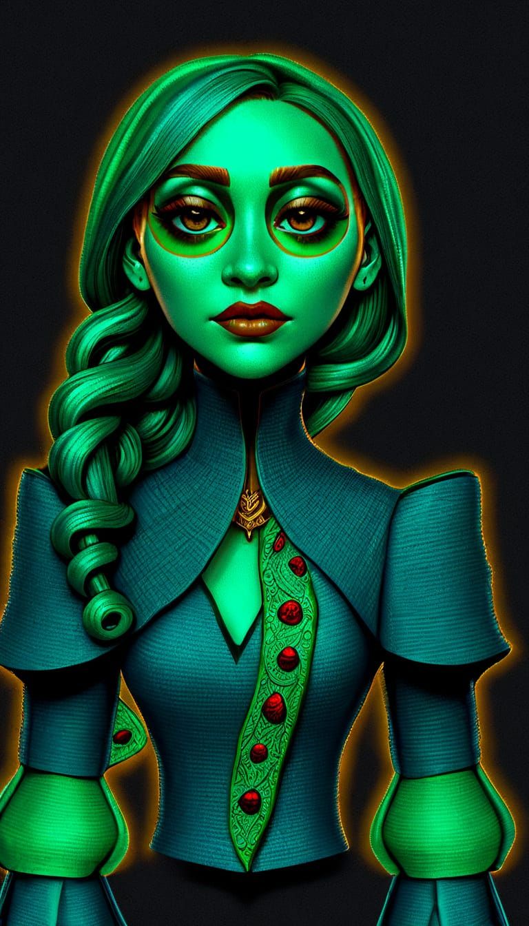 Determined Goddess in Emerald and Sapphire