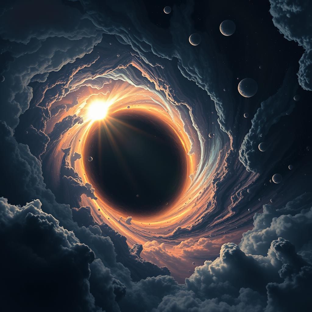 Cosmic Black Hole Vortex in Matte Painting Style