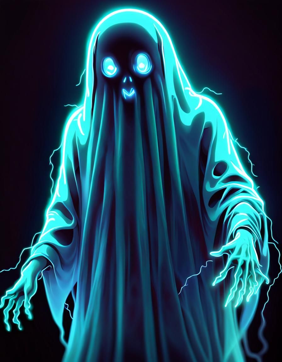 Glowing neon horror ghost, electric, bright, sharp focus, masterpiece ...