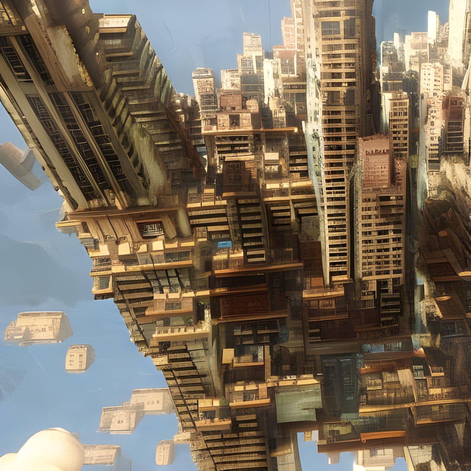 Floating Kowloon City of Darkness Above Clouds