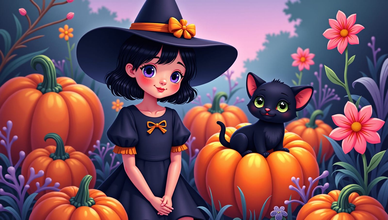 Little Witch in the Pumpkin Patch