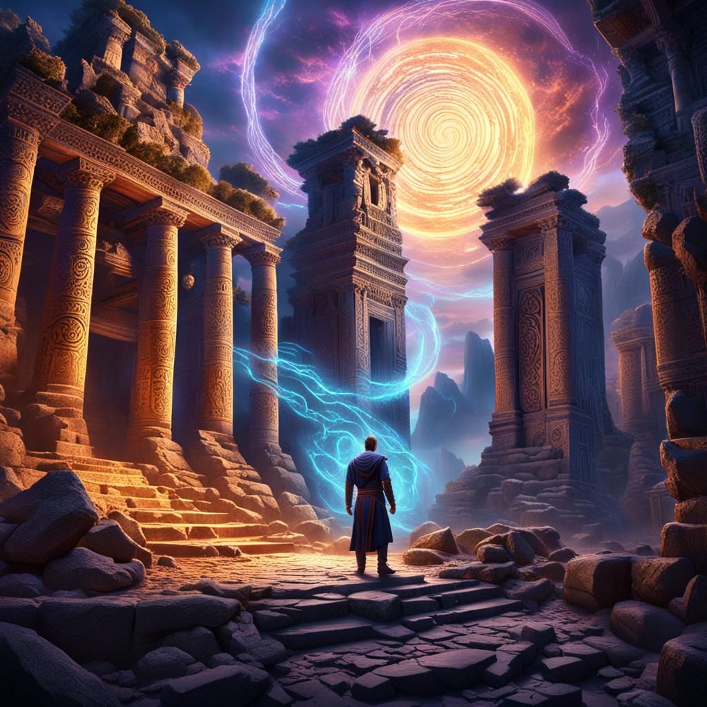 Mystical Leader Amidst Ancient Ruins: Fantasy Concept Art