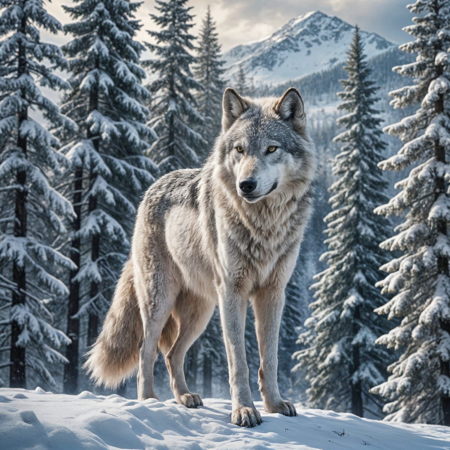 Majestic Snow Wolf in Winter Landscape