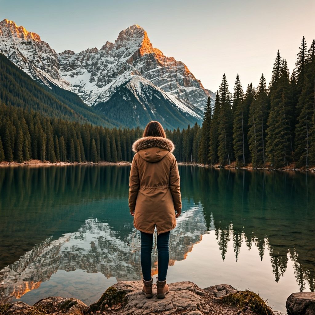 Serene Woman by Crystal Lake at Sunrise