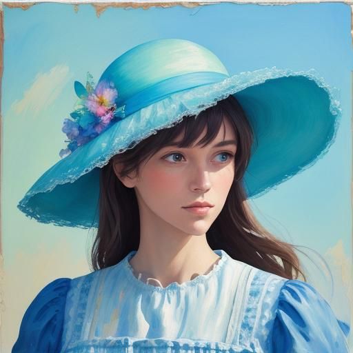 gentle girl in a blue hat