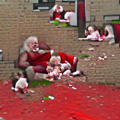 Santa Claus eating children that woke up too early for chris...