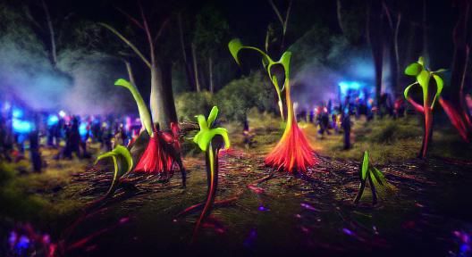 Triffids at a rave in the Australian bush