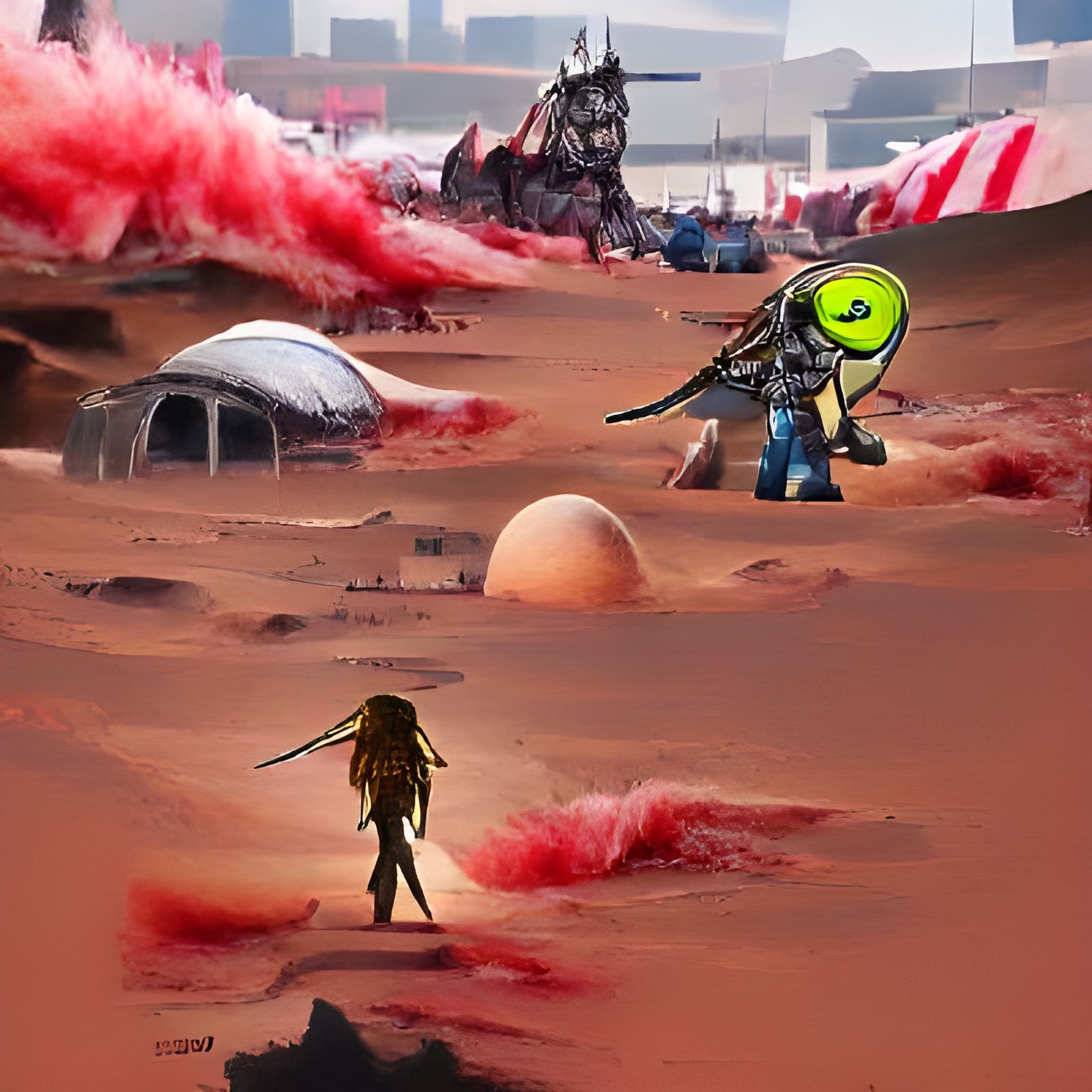 A warrior makes their last stand in an alien wasteland