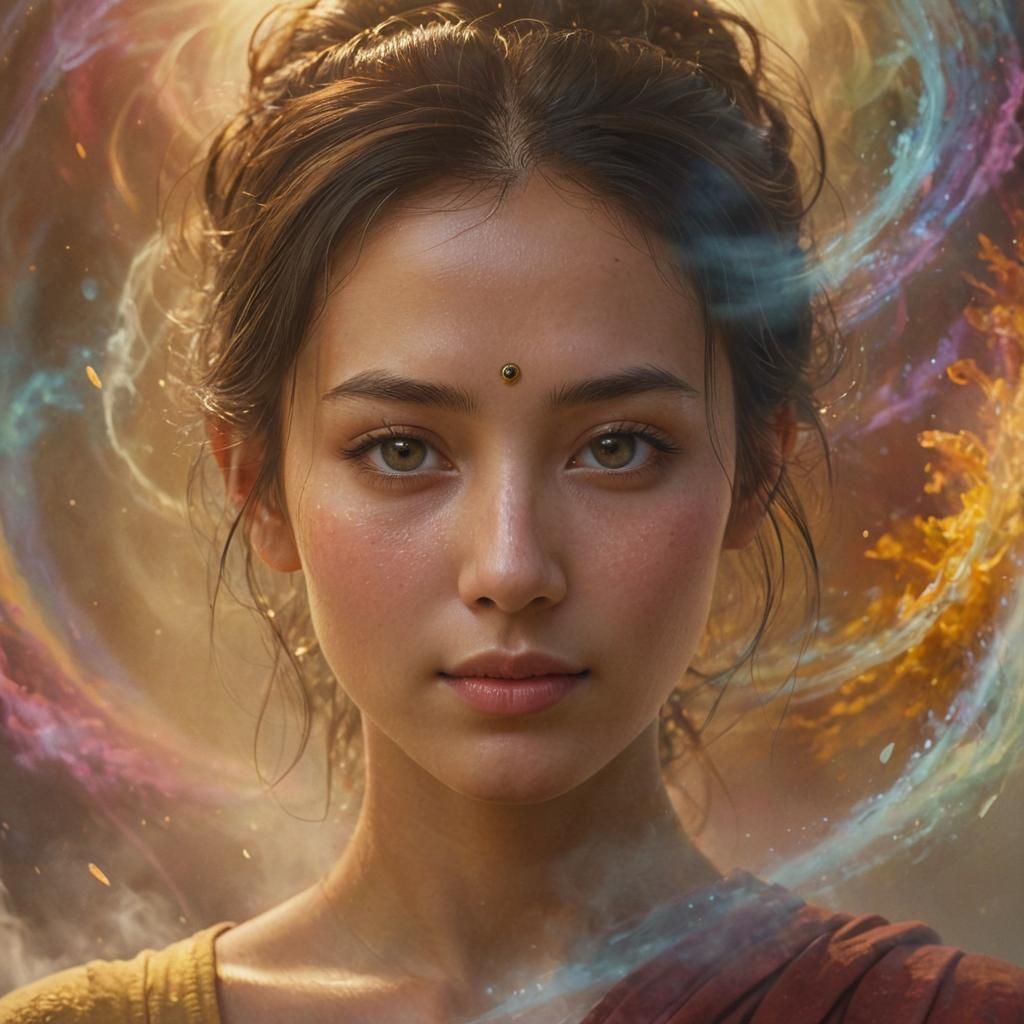 Serene Face Amidst Ethereal Mist: Digital Matte Painting