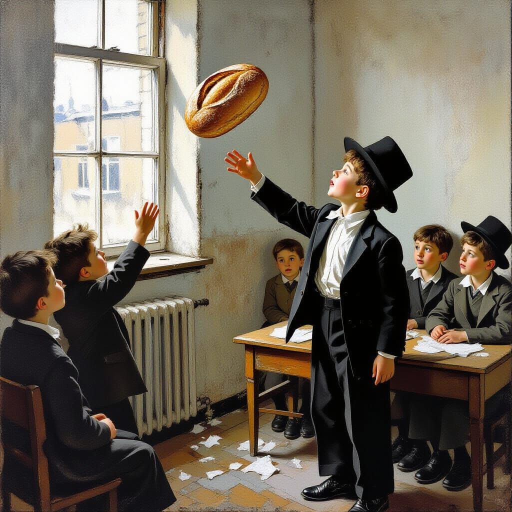 Children Sharing Bread, Expressionist Style