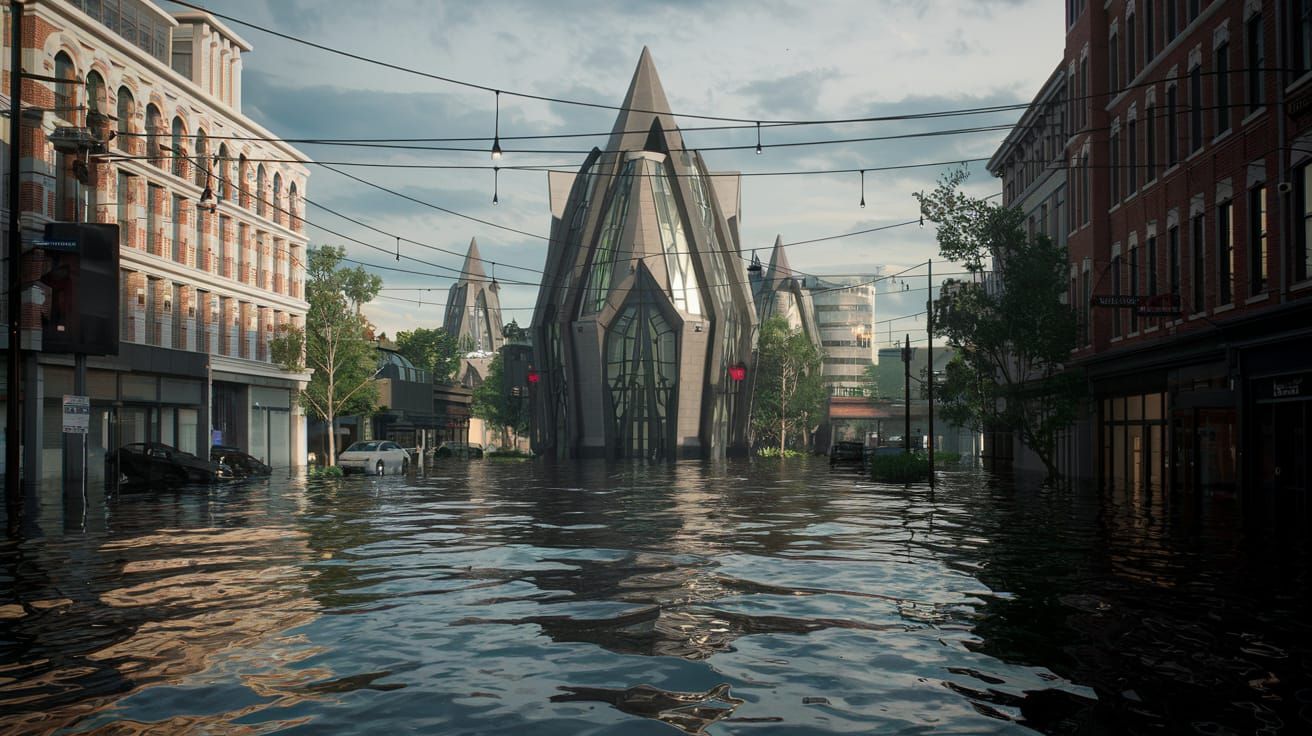 Flooded Downtown Intersection