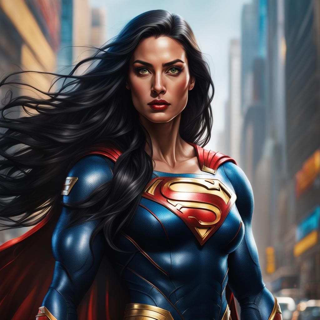 Superwoman with long black hair AI Generated Artwork NightCafe Creator