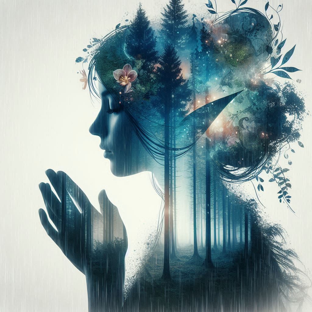 double exposure beautiful fantasy DALL-E 3 portrait landscap...