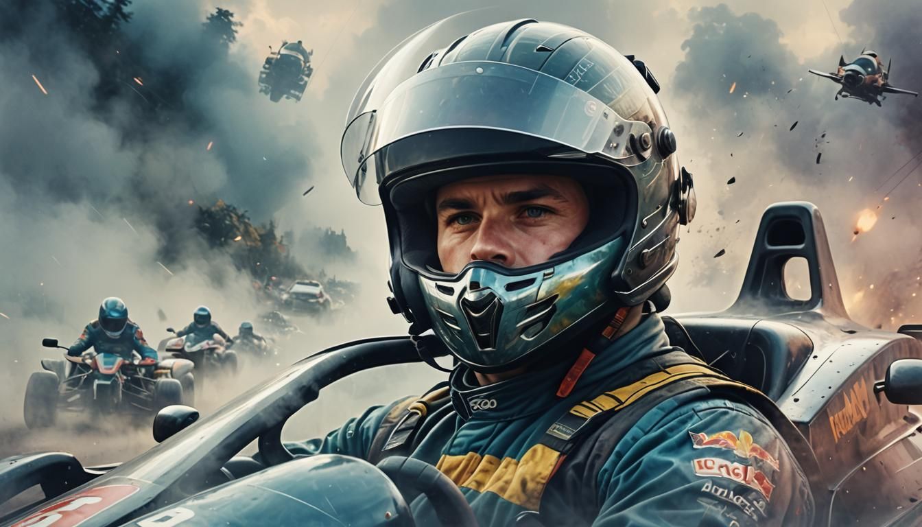 Double Exposure

Male race car driver in a helmet.

Portraya...