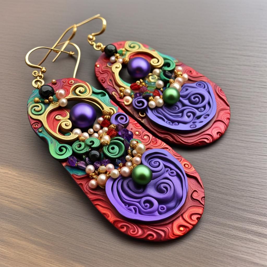 Earrings made from polymer clay and colored beads
