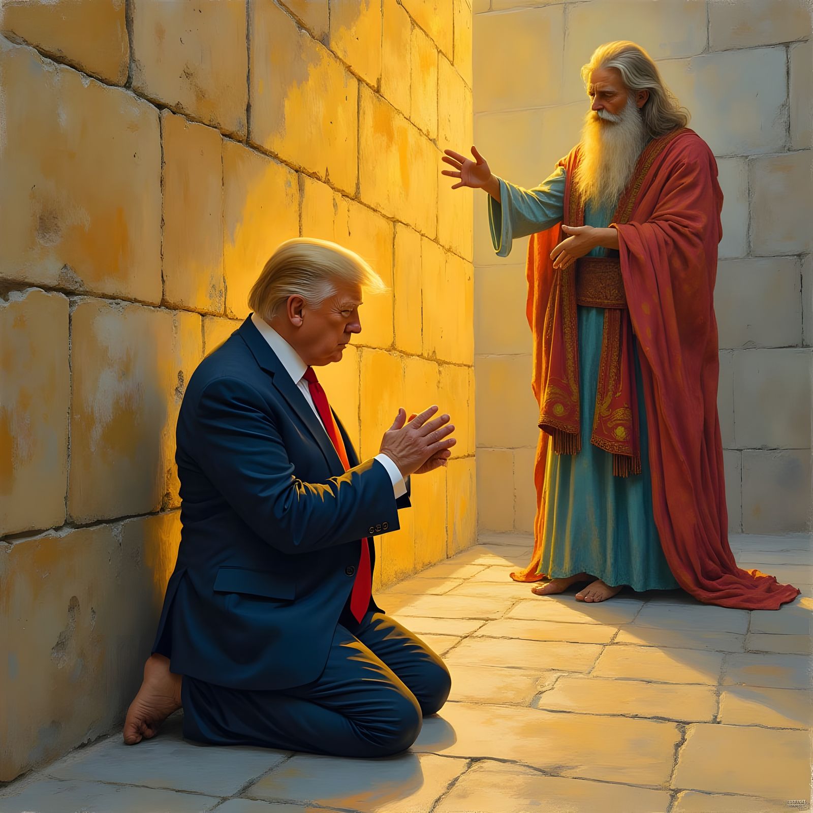 Trump Kneels Before the Jewish Messiah in Dreamlike Jerusale...