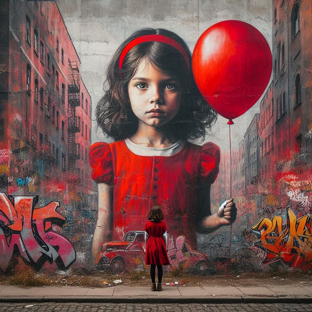 Girl with red balloon graffiti