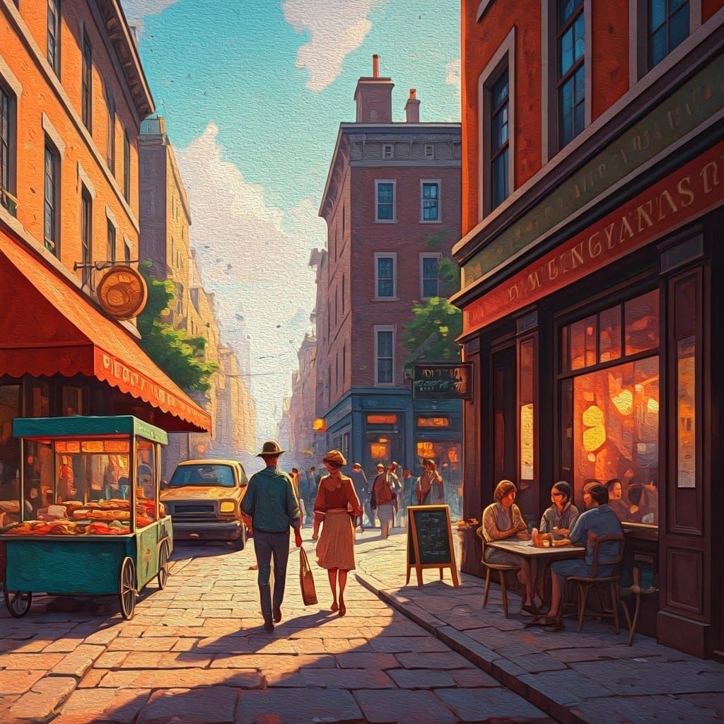 Vibrant Impressionist Cityscape with Echoes of Life