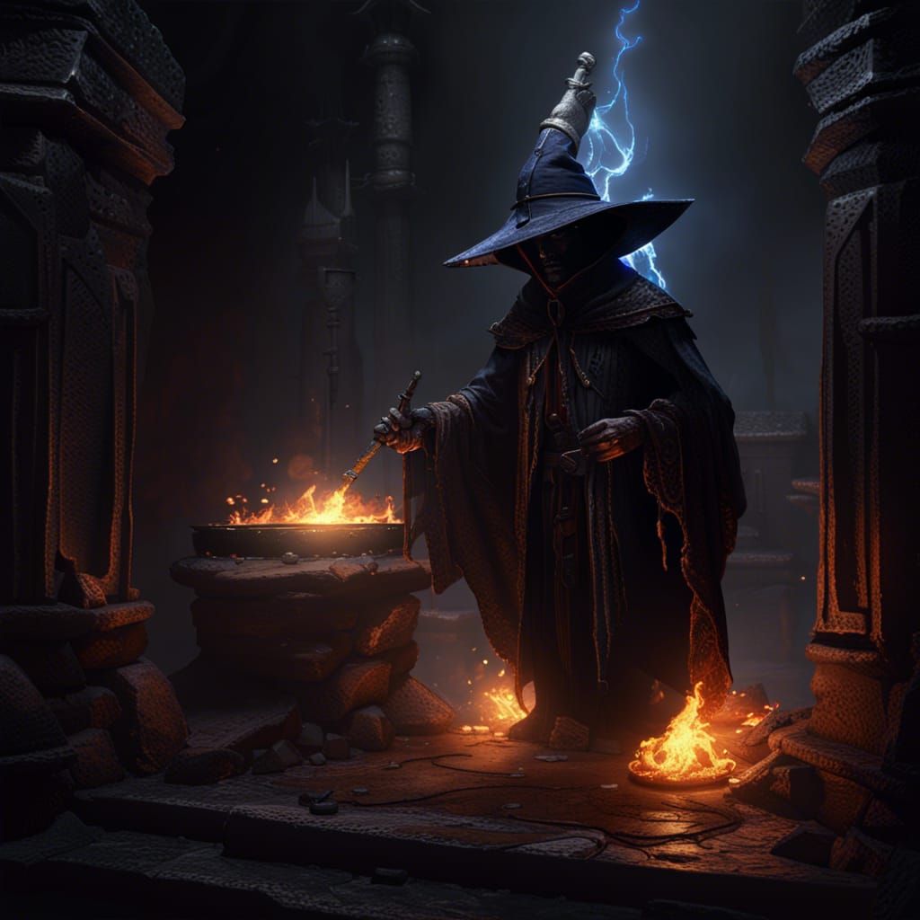 a black mage before the gates of hell