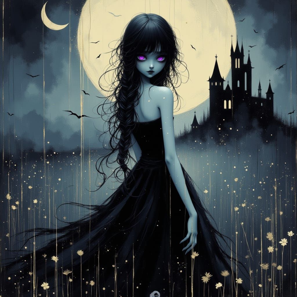 <lora:divineOil:1.0> <lora:Akimora:1.0> <lora:Fleur Apparition:1.0> <lora:Moonchild:1.0> gothic picture that exudes mystery and intrigue. Mu...