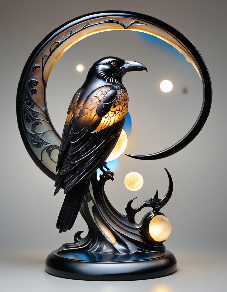 Night lamp Raven  by @Romanova Oksana