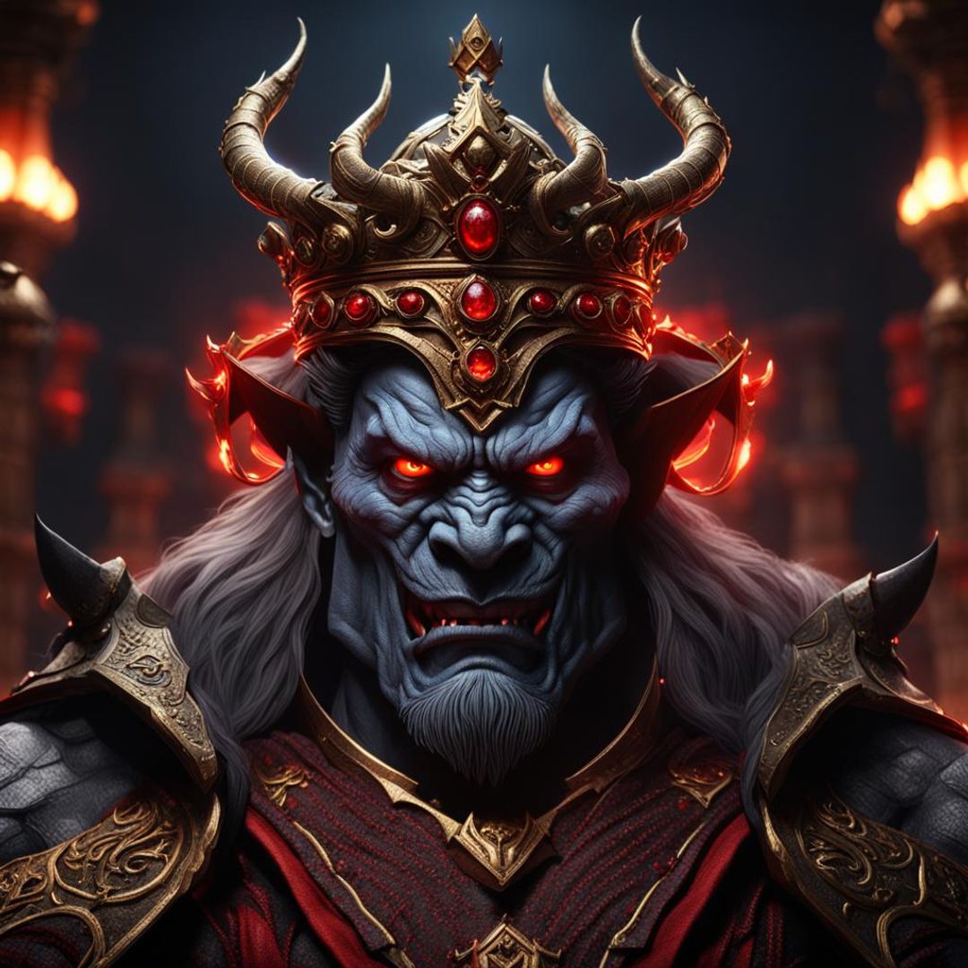 Photorealistic portrait of a majestic evil oni king. - AI Generated ...