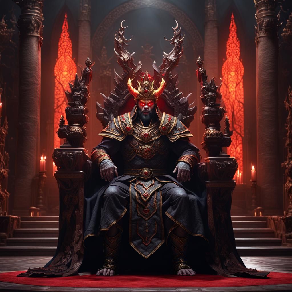 Photorealistic portrait of a majestic evil oni king. - AI Generated ...