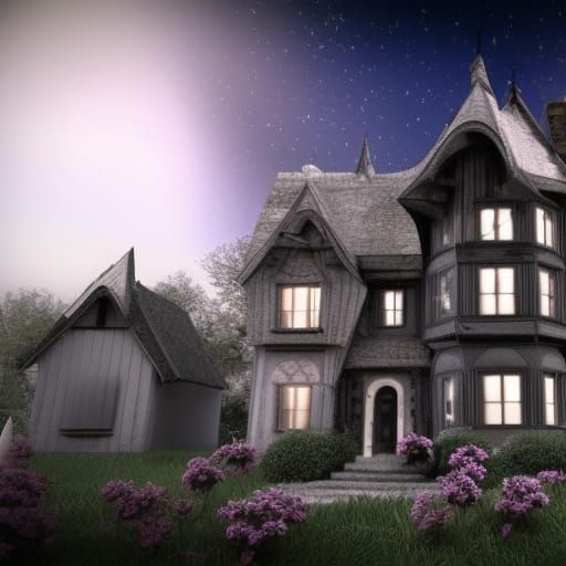 Gothic Farmhouse on the moon