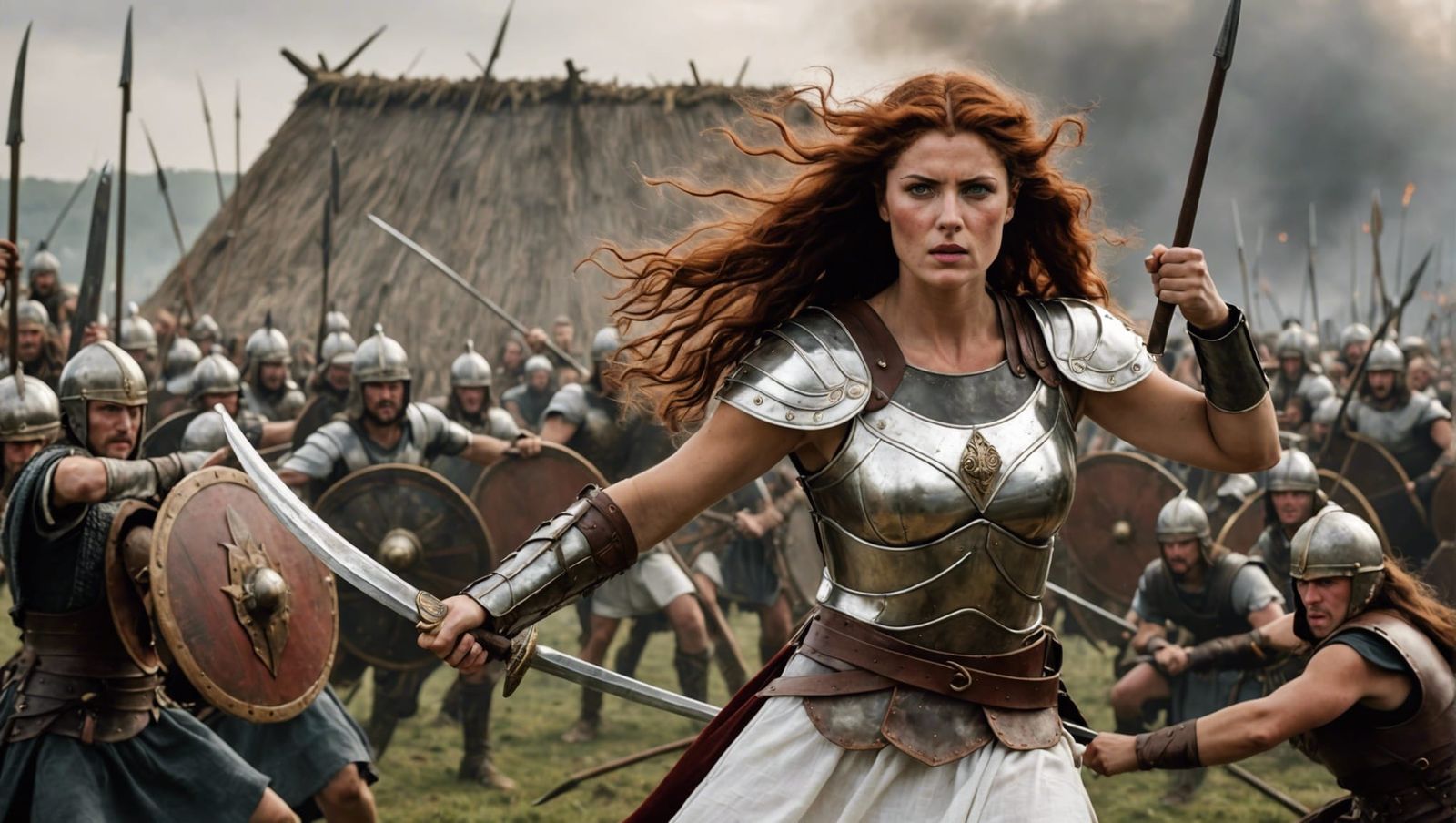 Boudica fighting the Romans at the attack on Londinium, 60AD (Stable ...