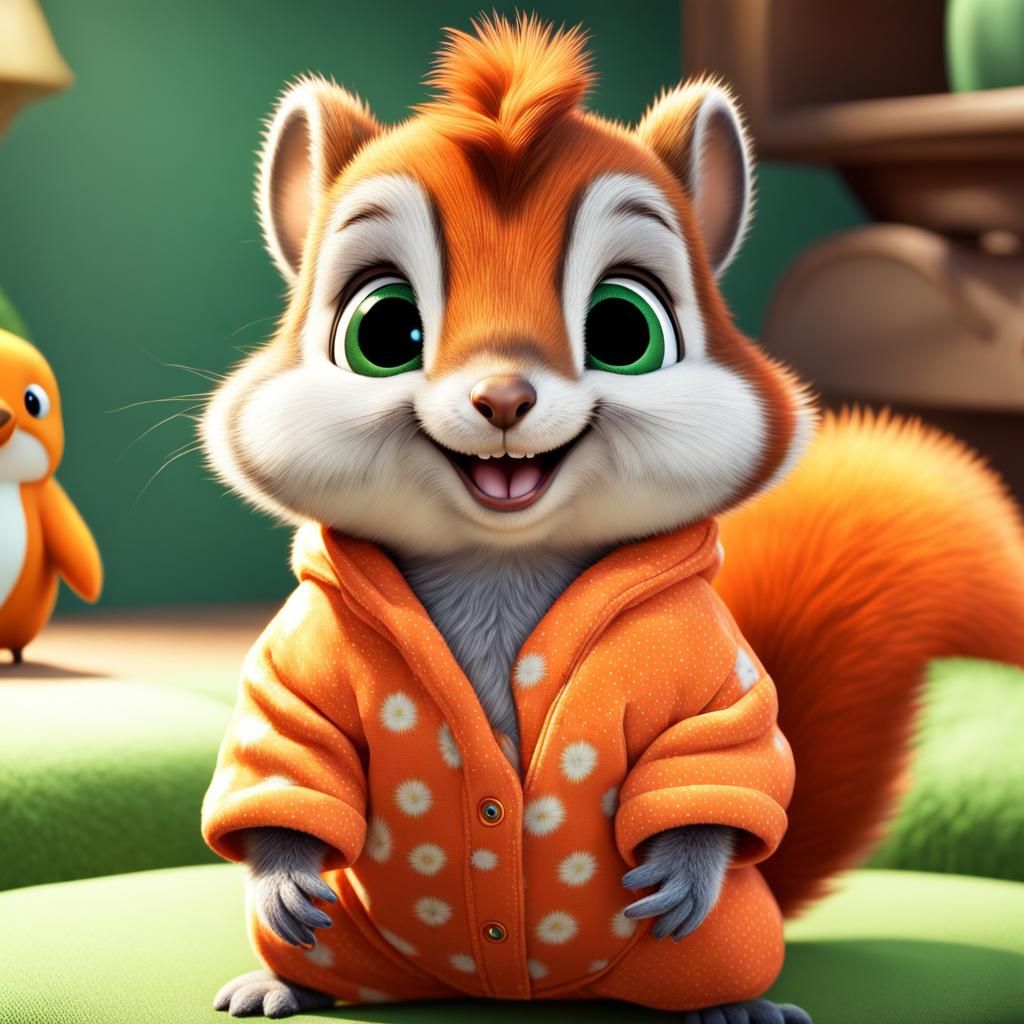 A little squirrel in pajamas