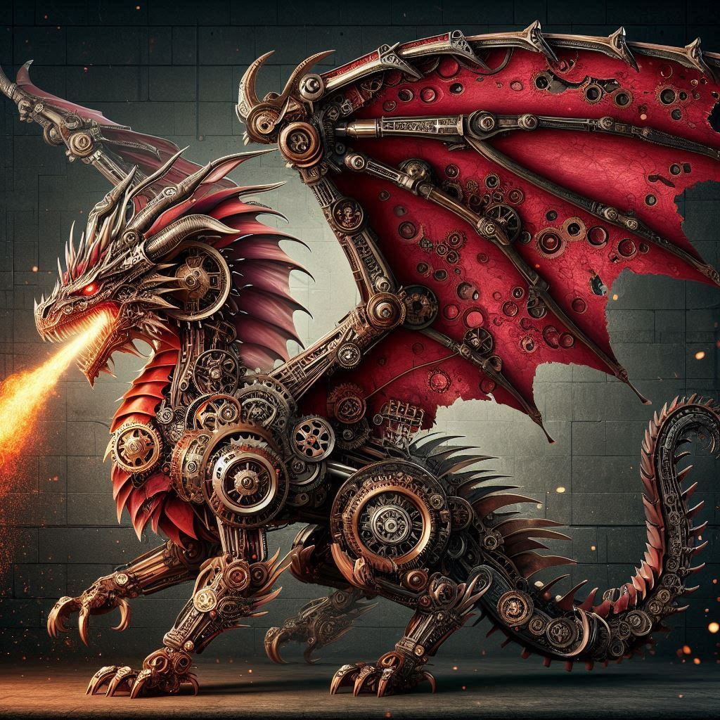 Clockwork dragon with intricate design an pattern, combining with steampunk elements 26