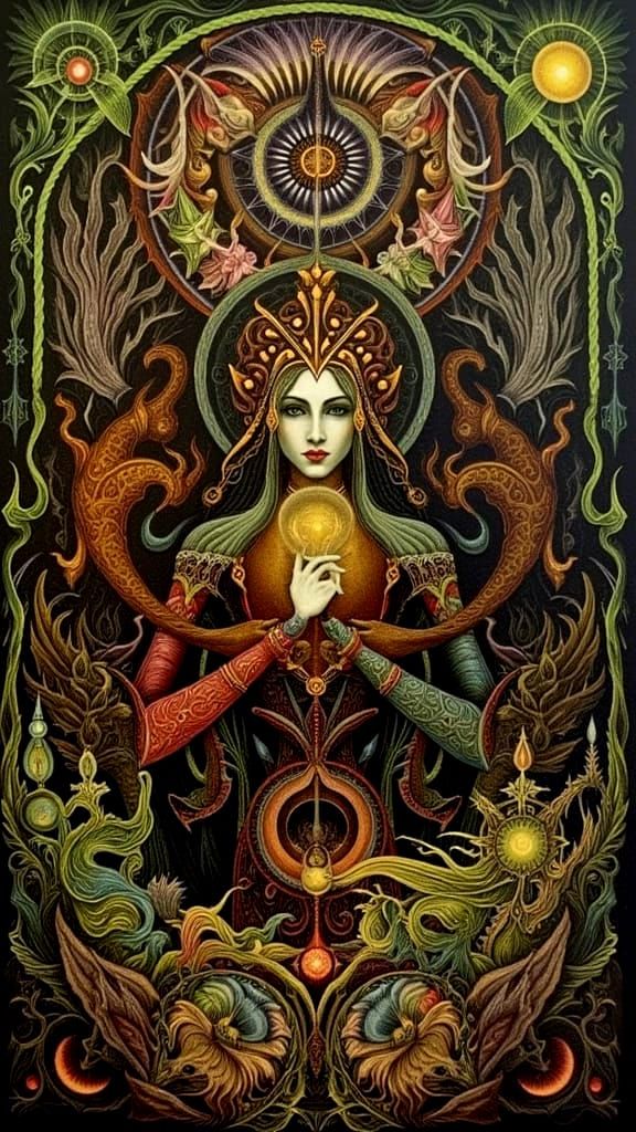 Surreal Occult Tarot Cats in Dark Oil Paint Style