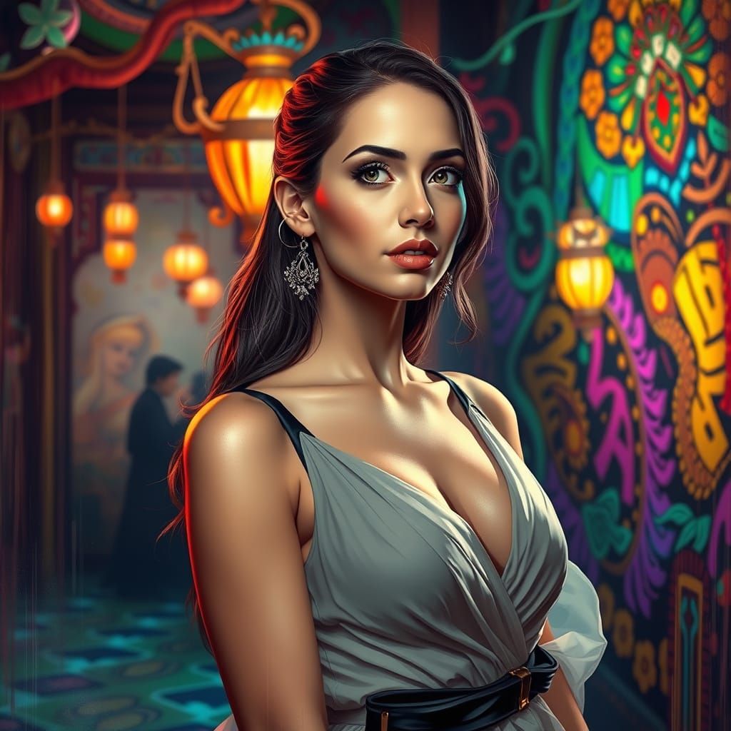 Elegant Woman Posing in Hyperrealistic Splash Art