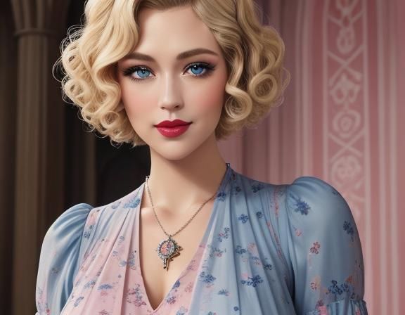 Vintage portrait of a 1930's . Gina ((blonde short curly hair1.0