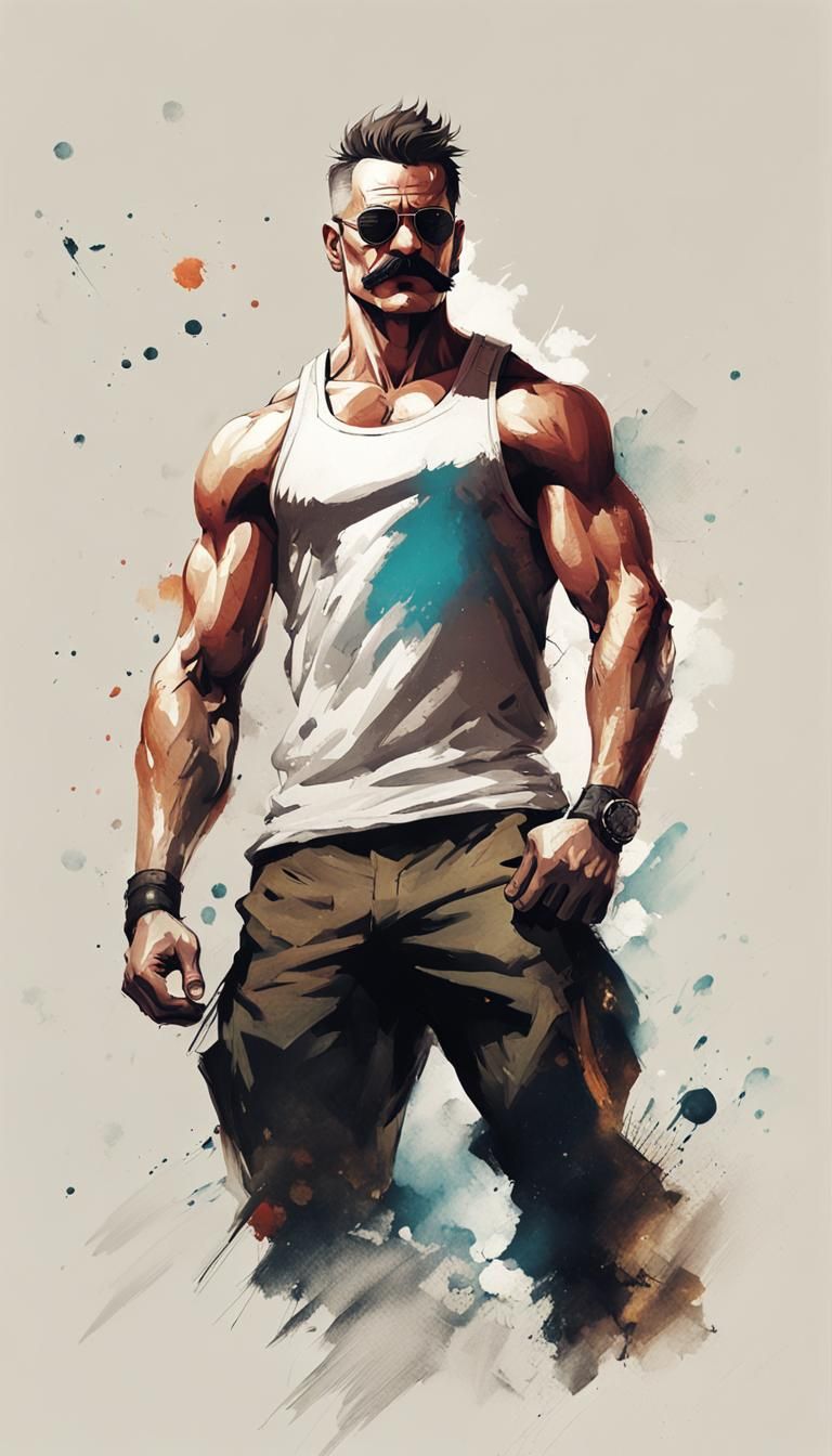 Inkpunk Muscular Man Character Concept Art