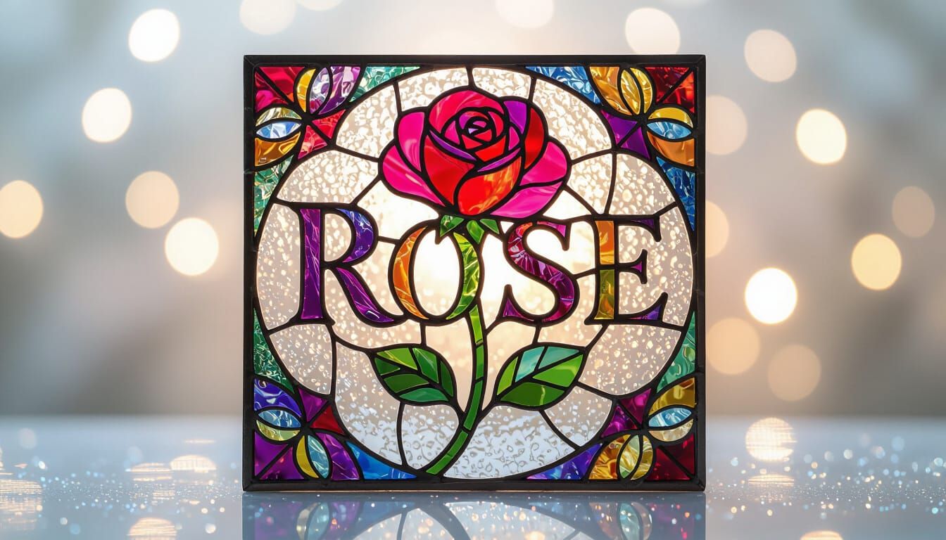 Stained Glass Rose Artwork in Tiffany Style