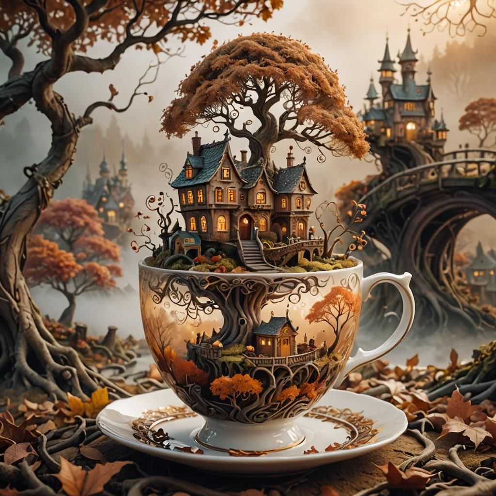 Miniature Fantasy world in a tea cup  by @Lady on Fire