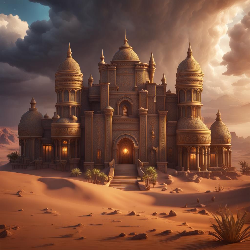 Luxury Desert palace with thunder strom - AI Generated Artwork