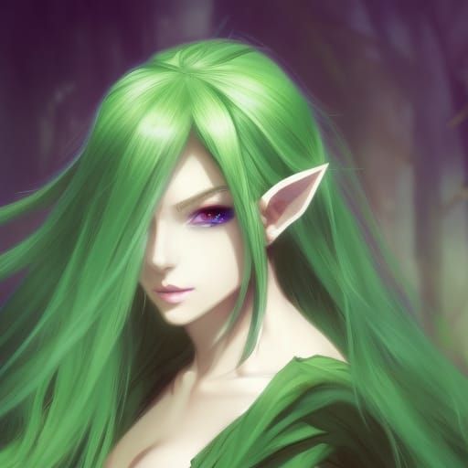 Green haired elf AI Generated Artwork NightCafe Creator