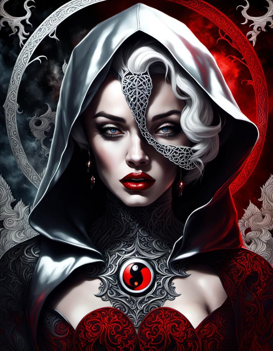 ""gothic marilyn monroe, red hood, silver lace, windblowing ...