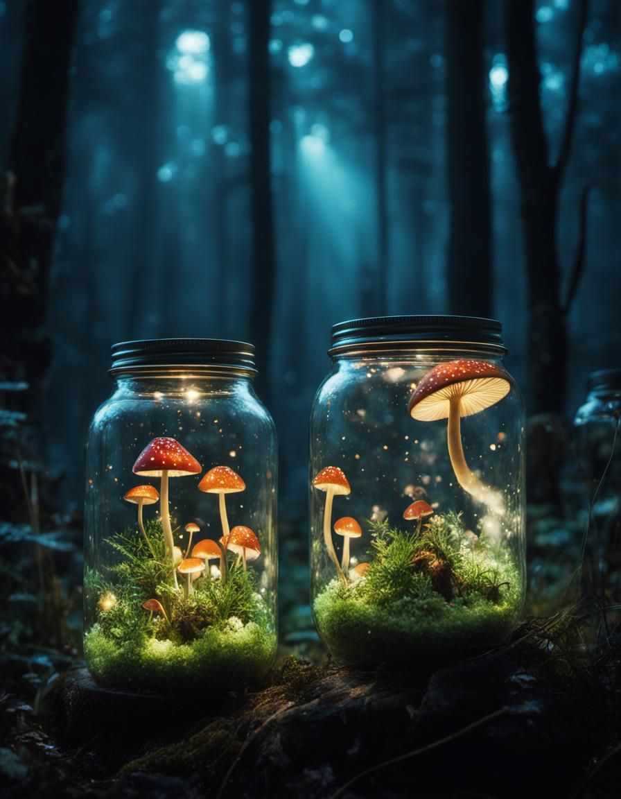 Toadstools in jars  by @MairiDesign 