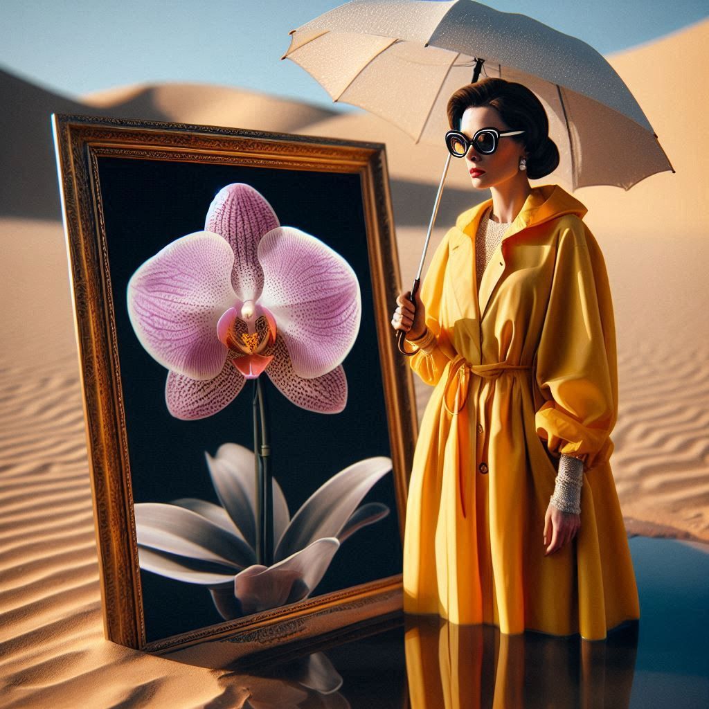 Woman in raincoat and orchid