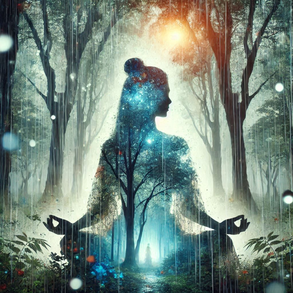 double exposure beautiful fantasy DALL-E 3 portrait landscape..