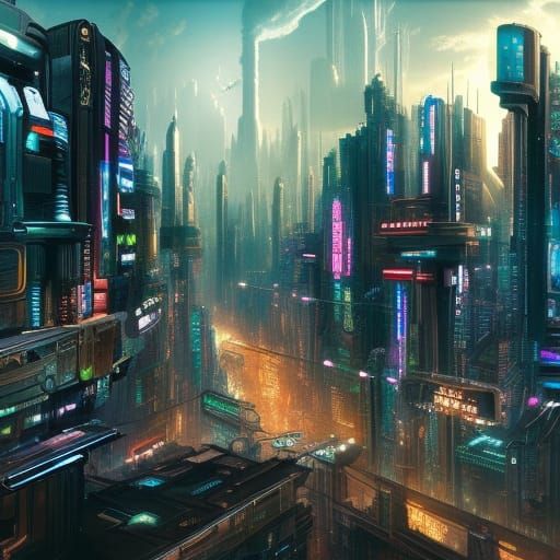 Cyberpunk cityscape overhead - AI Generated Artwork - NightCafe Creator