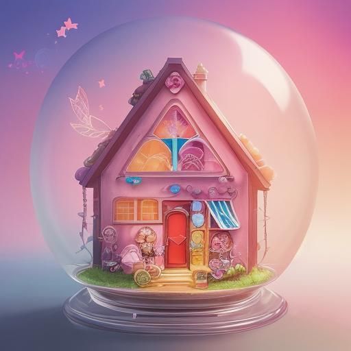 double exposure of candy house cartoon sunup and Cute Fairy ...